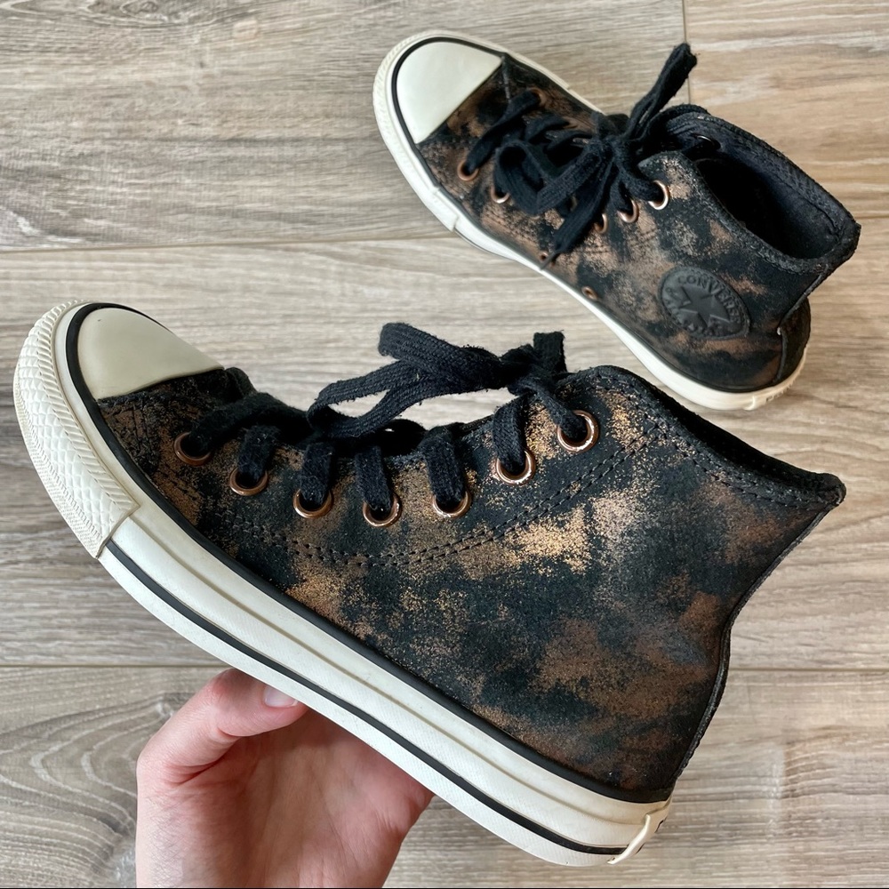 Converse Chuck Taylor Hi Top CTAS Gold Black Leather Sneakers 540369C